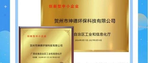 賀州市坤德環(huán)保科技有限公司入選廣西2024年第一批創(chuàng)新型中小企業(yè)